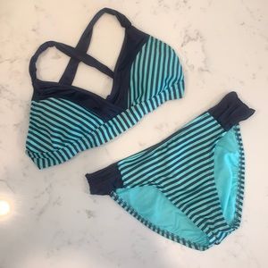 Mission teal and grayish-blue striped bikini s/m
